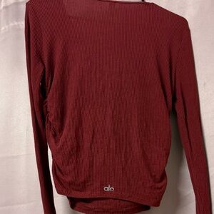 ALO Yoga Red Long Sleeve Ruching Top